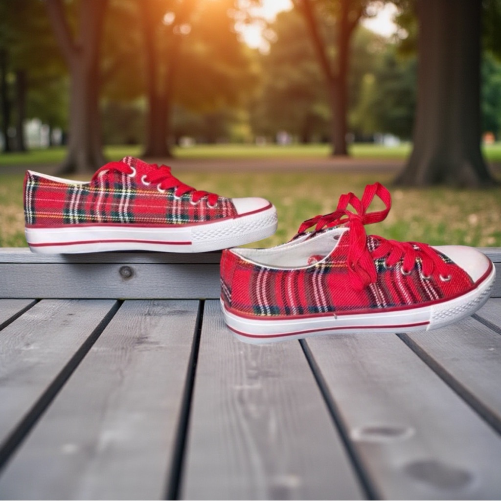 Red Black Squares Tennis Shoes No Brand Size 7